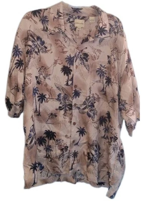 Joseph & Feiss Hawaiian Shirt Size 2X 100% SILK Tropical Leaves XXL Navy & Beige - Image 1 of 4
