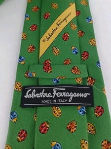 Salvatore Ferragamo Ladybugs Silk Tie Italy Green - Picture 1 of 5
