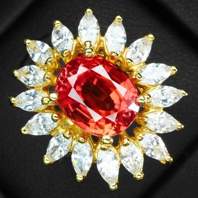 ИЗУМИТЕЛЬНЫЙ PADPARADSCHA САПФИР ОВАЛЬНЫЙ 4.90CT 925 ПРОБЫ 24K ЗОЛОТЫЕ КОЛЬЦА - Изображение 1 из 4