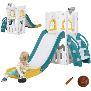 5 in 1 Toddler Slide for 1-3 Years Old with Basketball Hoop, Yellow - Picture 1 of 11
