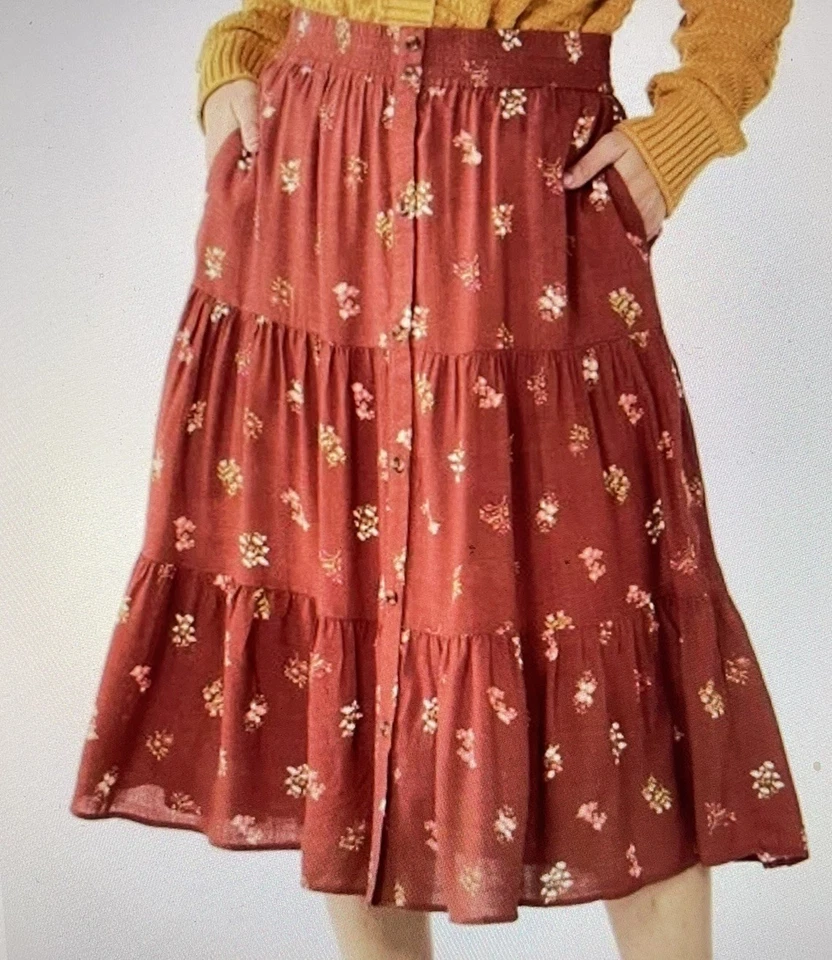 Nuevo Sonoma Falda Mujer 4X Tirar en Volantes Niveles Cintura Elástica Floral Cottagecore Foto 1 de 4