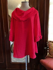 Yushi Red Tunic Blouse Cowl Neck Lagenlook Cuffed Sleeves M - Picture 1 of 13