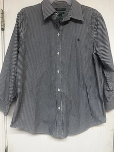 Lauren Ralph Lauren Gray White Striped Button Down Shirt Size Large Non-Iron - Picture 1 of 5