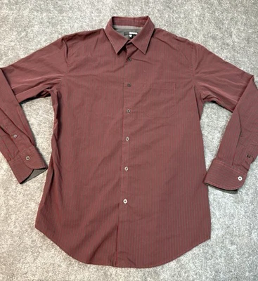 Camisa social masculina Murano manga longa M marrom listras cinza bolso frontal - Imagem 1 de 4