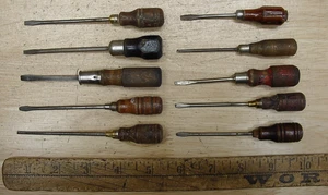 10 Vntg Unbranded Wood Handle Screwdrivers,3-7/16"-4-13/16",Instant Collection! - Picture 1 of 7