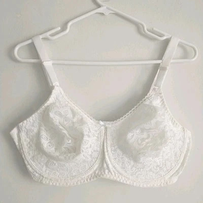 Bali Bra 38D White Floral Balconette Lace N SMooth Stetch Lace Underwire 3432 - Image 1 of 4