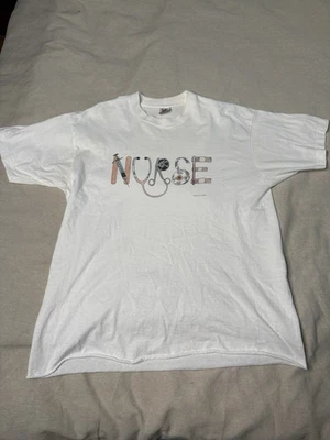 RARE Vintage 90s Nurse Spell Out Ransom Letter T Shirt White XL Single Stitch B5 - Image 1 of 4