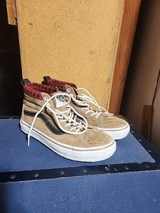 VANS Sk8-Hi MTE-1 Womens Size 7.5 Shoes Brown Plaid Suede Sneaker Boot - Picture 1 of 9