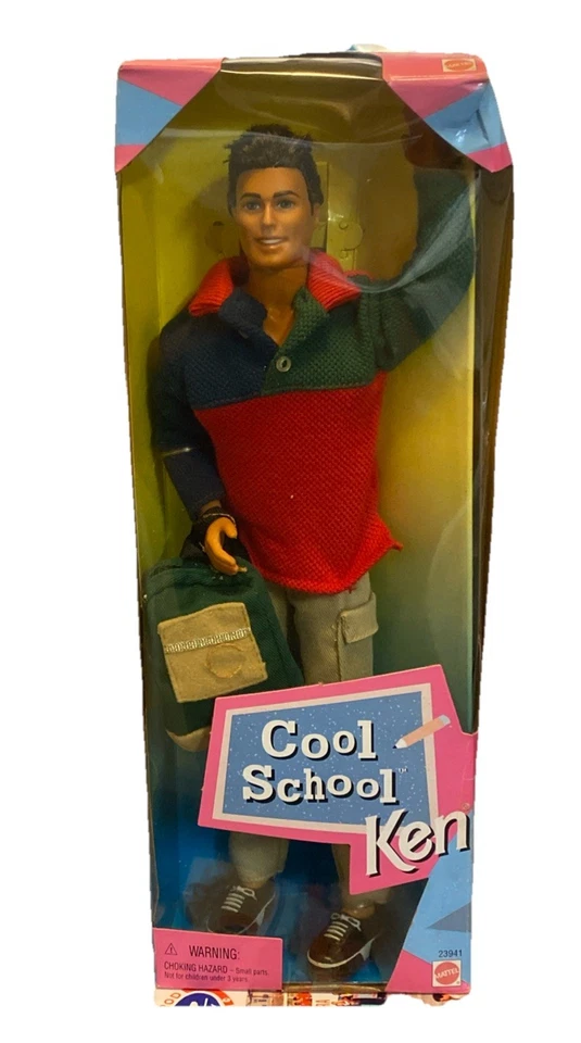 De colección Cool School Ken Barbie 1999 23941 Estudiante Hombre Niño Muñeca Mochila Defectos Foto 1 de 4