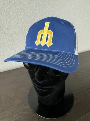 RETRO THROWBACK SEATTLE MARINERS TRIDENT LOGO ADULT SNAPBACK TRUCKER HAT NEW 🔱 - Image 1 of 4