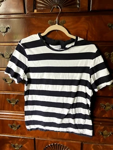 Essentials ZARA relaxed fit blue and white striped cotton t shirt Size xs - Picture 1 of 5