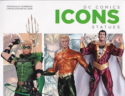 DC COLLECTIBLES ICONS STATUES AQUAMAN GREEN ARROW SHAZAM! RETAILER PROMO POSTER - Image 1 of 2