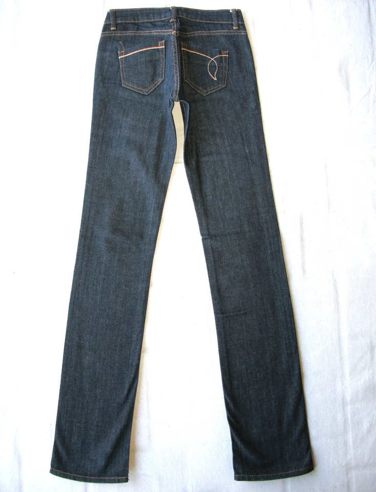 Pantalones de mezclilla rectos ajustados EDUN para mujer talla 24 cintura baja-azul oscuro con elástico L33 Foto 1 de 4