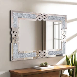 Premium Crush Diamond Wall Hanging Mirror Stunning Silver Decor Mirror Warranty - Picture 1 of 14