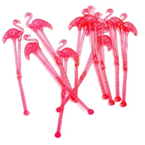 10pc Set Luau Party PINK FLAMINGO COCKTAIL STIRRERS Bar Pub Drink Swizzle Sticks - Picture 1 of 8