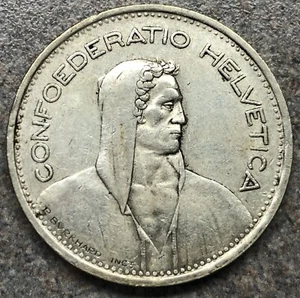 Circulated 1953-B Switzerland Silver 5 Francs - Picture 1 of 2
