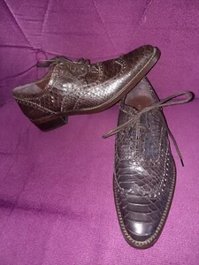 REBECA SANVER ALL LEATHER DARK BROWN MOC SNAKE LACE UP BROGUE SHOES SIZE 2 EU 35 - Picture 1 of 5
