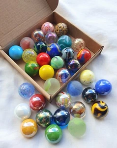 A Mixed Random Selection of 20 New 22mm Beautiful Colourful Glass Marbles - Picture 1 of 2