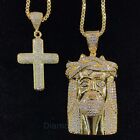 ICED GOLD JESUS CHRIST CROSS PENDANT CHAIN NECKLACE HIP HOP Soldier jeweled out