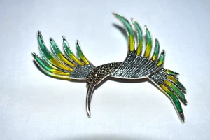 Sterling Silver Marcasite 925 Birds-of-Paradise Pin Brooch /10.8 Grams - Picture 1 of 3