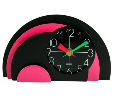 Tisch Uhr Memphis Design Stil Quartz Clock 80er Blech Magenta & Schwarz Vintage - Bild 1 von 4