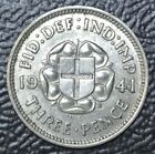 1941 Great Britian - Three Pence - .500 Silver - George Vi - Wwii Era - Nice