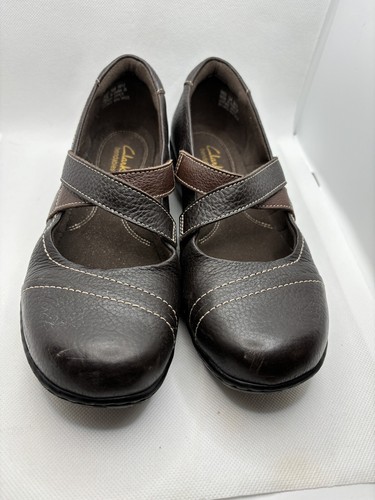 Scarpe pieghevoli Clarks donna 7 5M Mary Janes basse 39257 marroni in pelle slip on