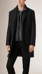 NWT Burberry Brit Mens $1,395 Lyndson Wool Cashmere Coat Jacket Quilted Vest L - Picture 1 of 21