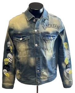 Chaqueta gótica de motociclista con calavera envejecida grande adornada ropa de calle punk para hombre - Imagen 1 de 16