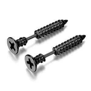 Men's Punk Hip Hop Stainless Steel Piercing Screw Earrings Spike Cross Ear Studs - Picture 1 of 22