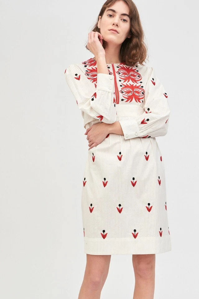 Antik Batik Mexi Embroidered Short Dress Metallic Stripe Dress Size Small / 38 - Image 1 of 4