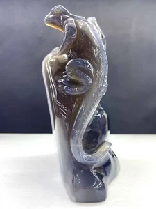 6.3" Natural Geode Agate quartz Hand Carved Lizard Quartz Crystal Healing Decor - Picture 1 of 4