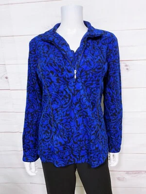 Sudadera polar Coldwater Creek para mujer talla M azul floral frontal cremallera pulóver Foto 1 de 4