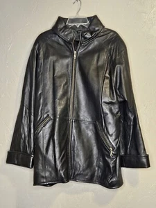 Tibor Mens Black Leather Long Sleeve Collared Full-Zip Jacket Size Large  - Picture 1 of 13
