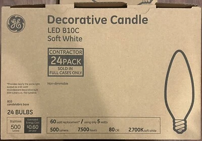 GE LED B10C Soft White Decorative Candle Base Bulbs 24 Pack 500 Lumens 2700K - Image 1 of 4