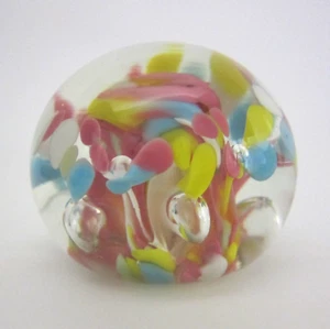 Tiara Exklusiv Kunst Glas Briefbeschwerer Kugel Rosa Gelb Blau Weiß Blasen - Bild 1 von 13