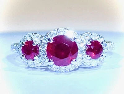Ruby and Diamond Ring Trilogy Cluster Engagement in Platinum  - Image 1 of 4
