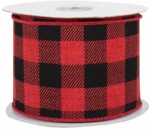 Buffalo Plaid Wired Ribbon - 2 1/2" x 10 Yards, Red Black, Christmas, Wreath - Picture 1 of 2