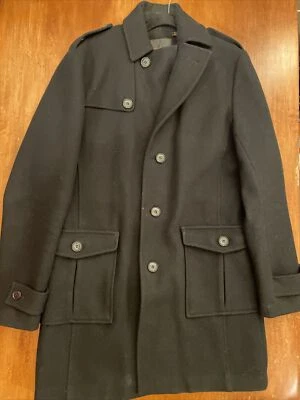 原装 BEN SHERMAN 黑色羊毛混纺长 P 大衣纽扣夹克女式 L 码 — 第 1/4 张图片