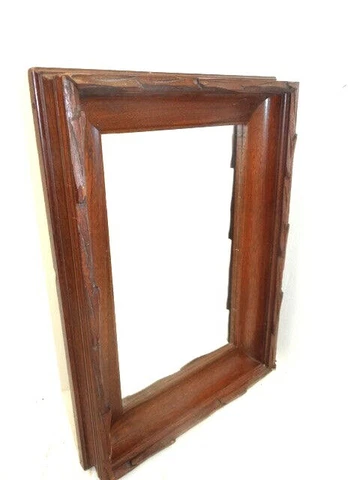 Vintage Old Used Wood Wooden Hand Carved Hanging Decorative Wall Accent Mirror Cover
