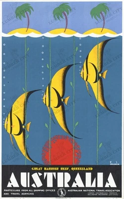 Cartaz de viagem da Grande Barreira de Corais Austrália 1930 impressão arte Gert Sellheim - Imagem 1 de 4