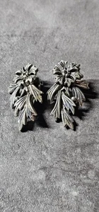 Vintage Silver Toned Flower Clamp Earring Pair | B1 - Picture 1 of 2
