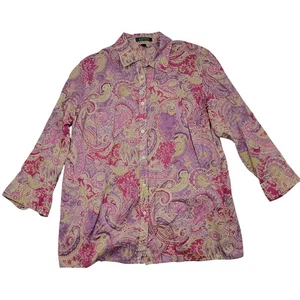 Lauren Ralph Lauren Women's Paisley Pink Purple Button Down Shirt Bouse Size XL - Picture 1 of 6