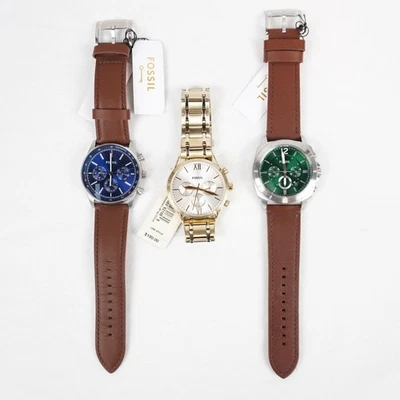 Lote de 3 relojes de pulsera de cuarzo cronógrafo Fossil Fenmore, Privateer y Sullivan Foto 1 de 4