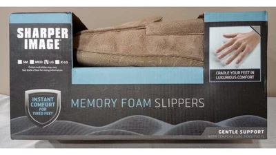 SHARPER IMAGE Brown Memory Foam Gentle Support Slippers Men(9-10) Women(10-11) - Image 1 of 4