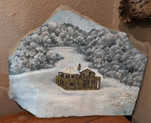 Roca pintada/escalón/losa de hormigón de cabaña/casa nieve 14" pintado a mano - Imagen 1 de 10