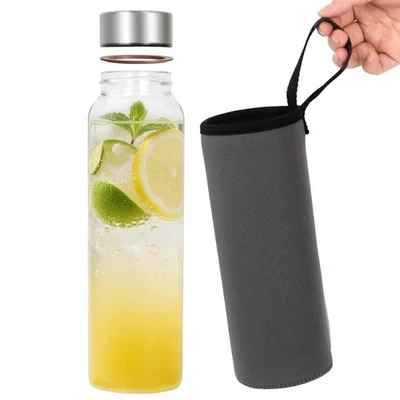 AUROTRENDS 32oz Borosilicate Glass Water Bottle with Sleeve, 1L Leak Proof Reusable Bottle