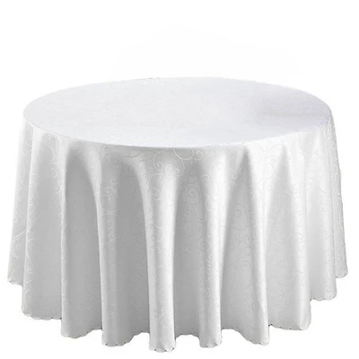 90" Round White Polyester Tablcloth with rose pattern  Restaurant quality K1/25 - Image 1 of 2