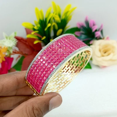 Luxury Ruby Bangle Bracelet Gold-Plated CZ Bangle Handmade Bridal & Party Wear - Image 1 of 4