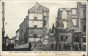 Louvain Belgium Great European War Station St Fire c1900-20s Vintage Postcard - Picture 1 of 2